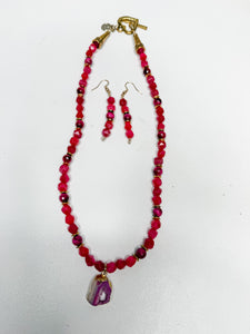 Magenta Necklace & Earrings Set