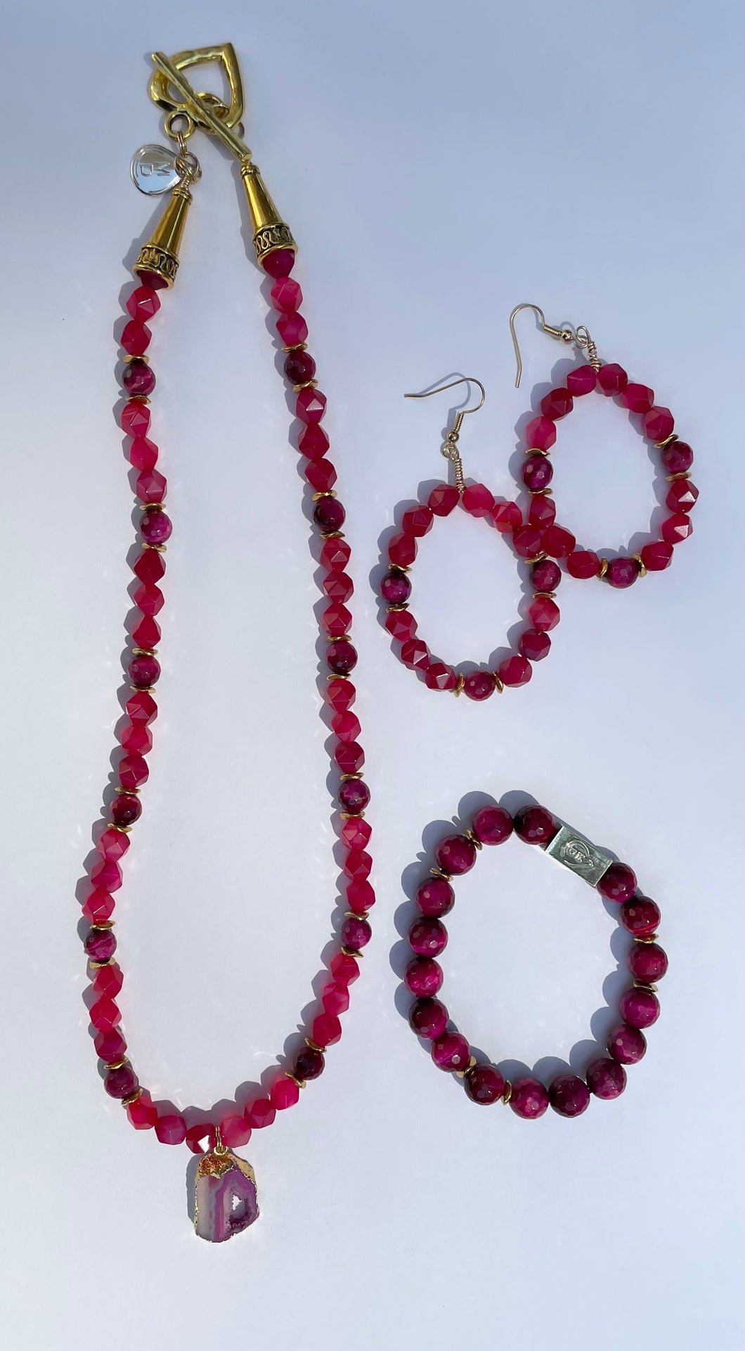 Magenta Necklace, Earrings, and Bracelet Set