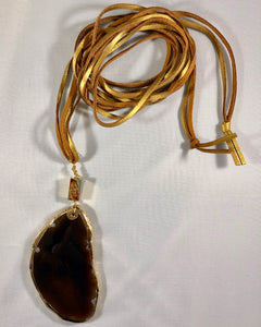 Chocolate Agate and Vegan Leather Multi-Wear Necklace